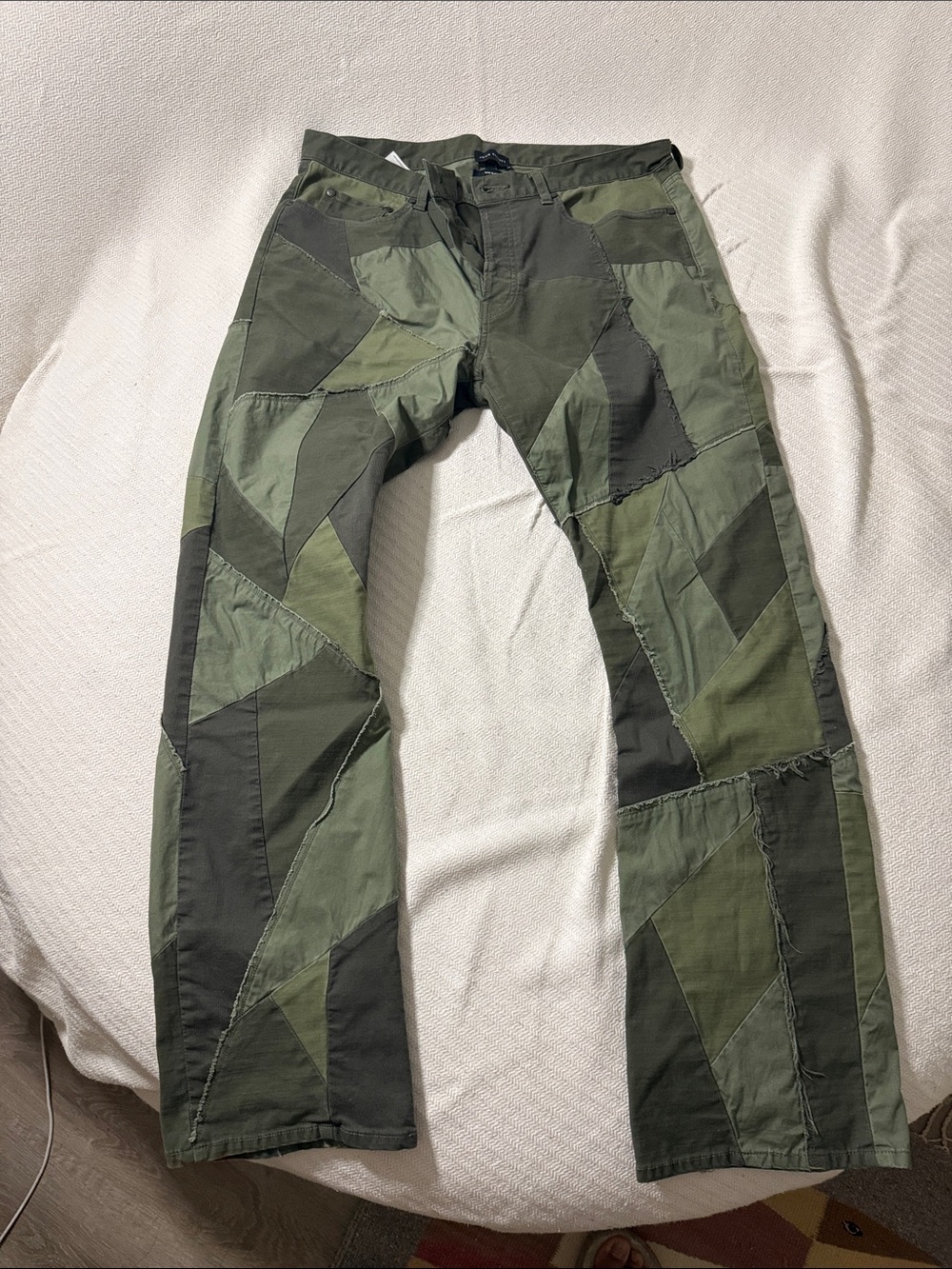 John Elliott Olive Patchwork Japanese Cargo Pants